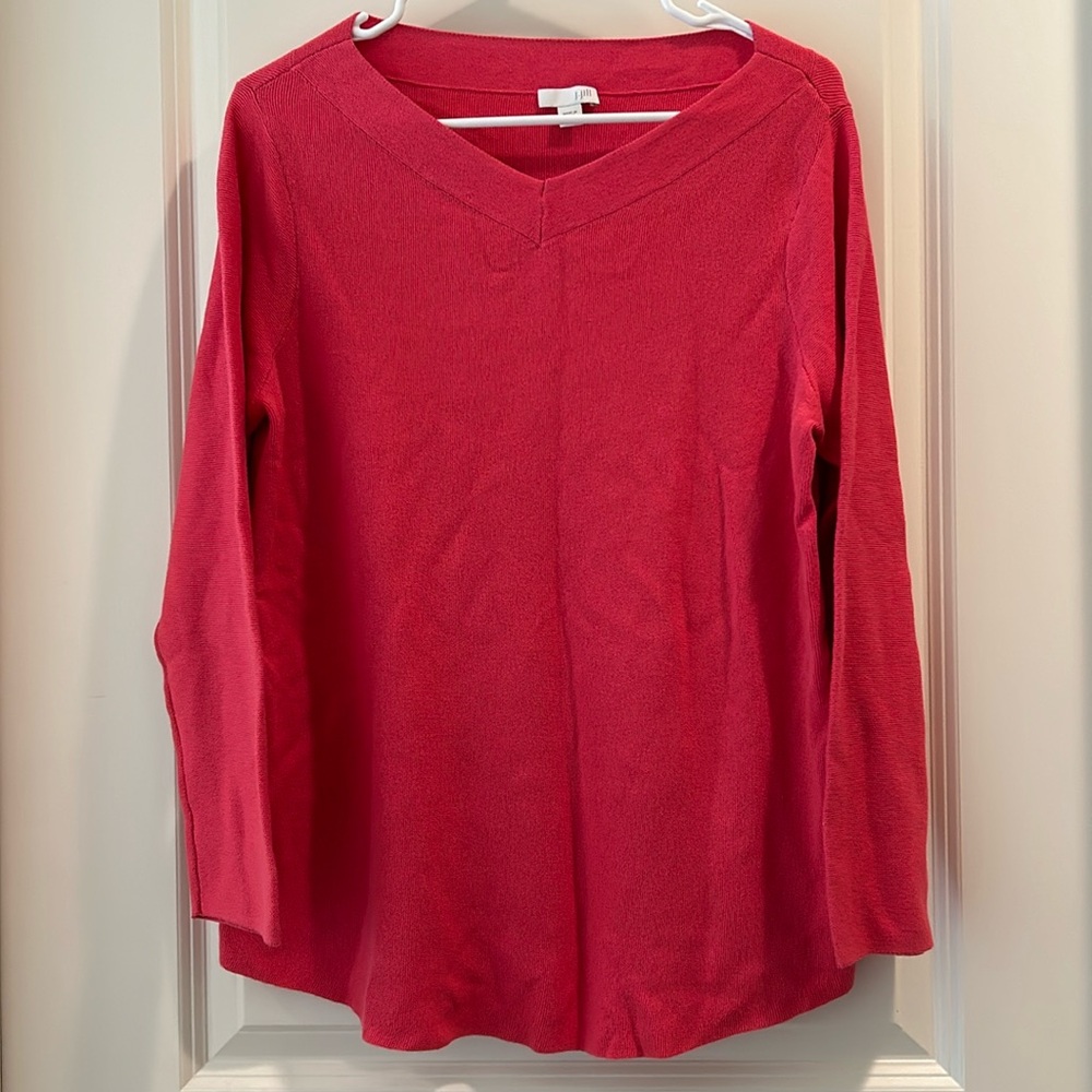 J. Jill womens V-neck Pullover Sweater long sleeves scooped hem size L pink